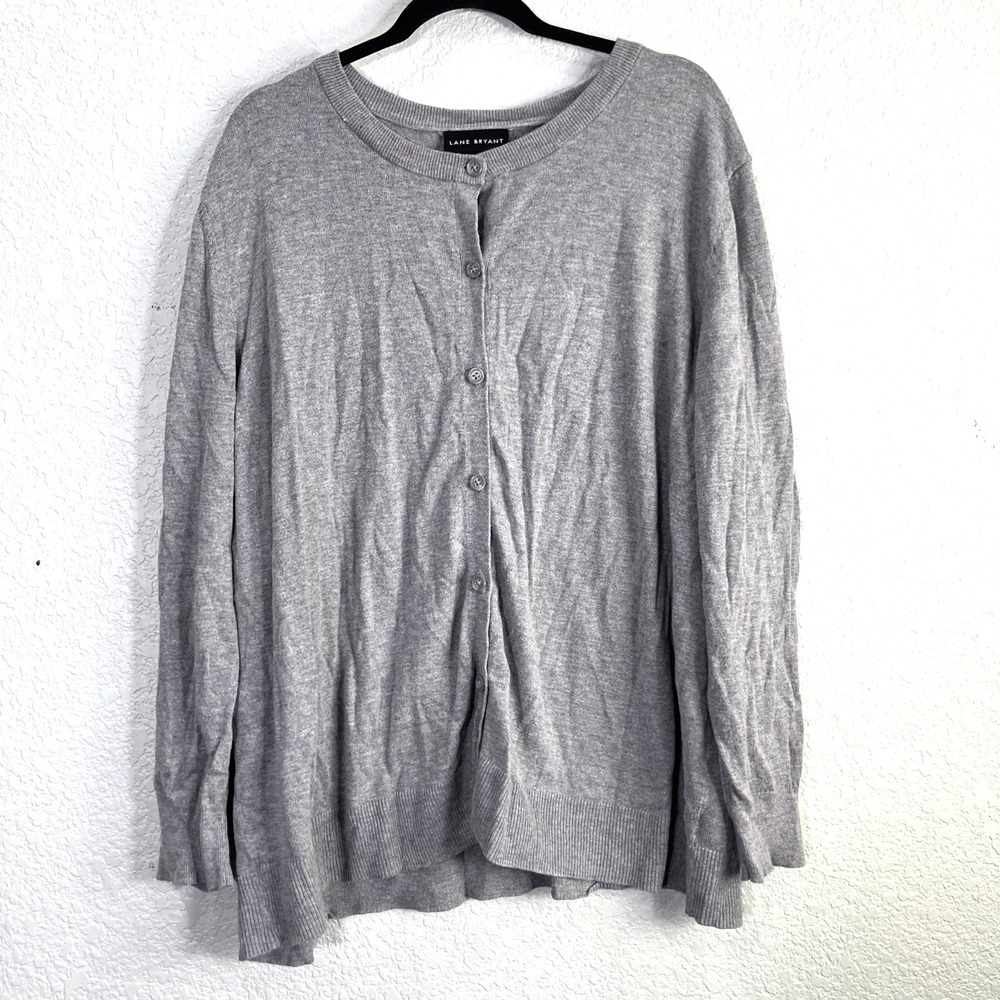 Lane‎ Bryant Cardigan Womens 26/28 Gray Button Front Crew Neck Long Sleeve Knit